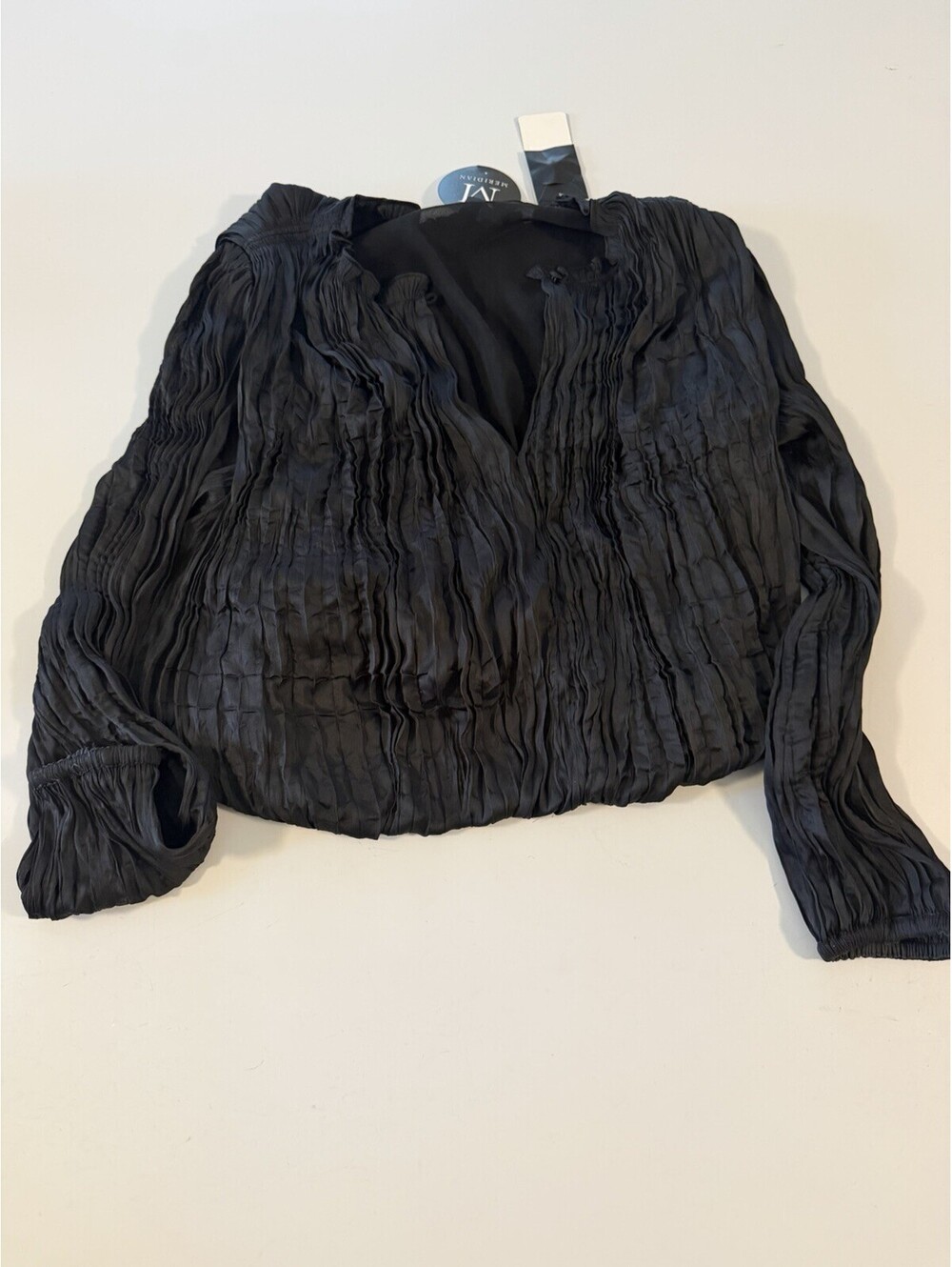 Current Air Raya Black Crinkle Textured Long Sleeve Crop Blouse XS NWT